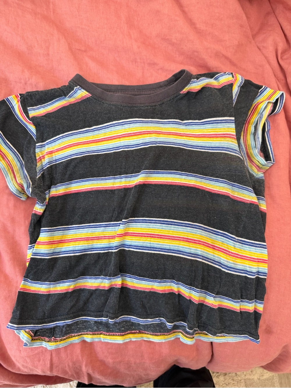 Urban Outfitters Black Short Sleeve Tee with Multicolor Stripes- small